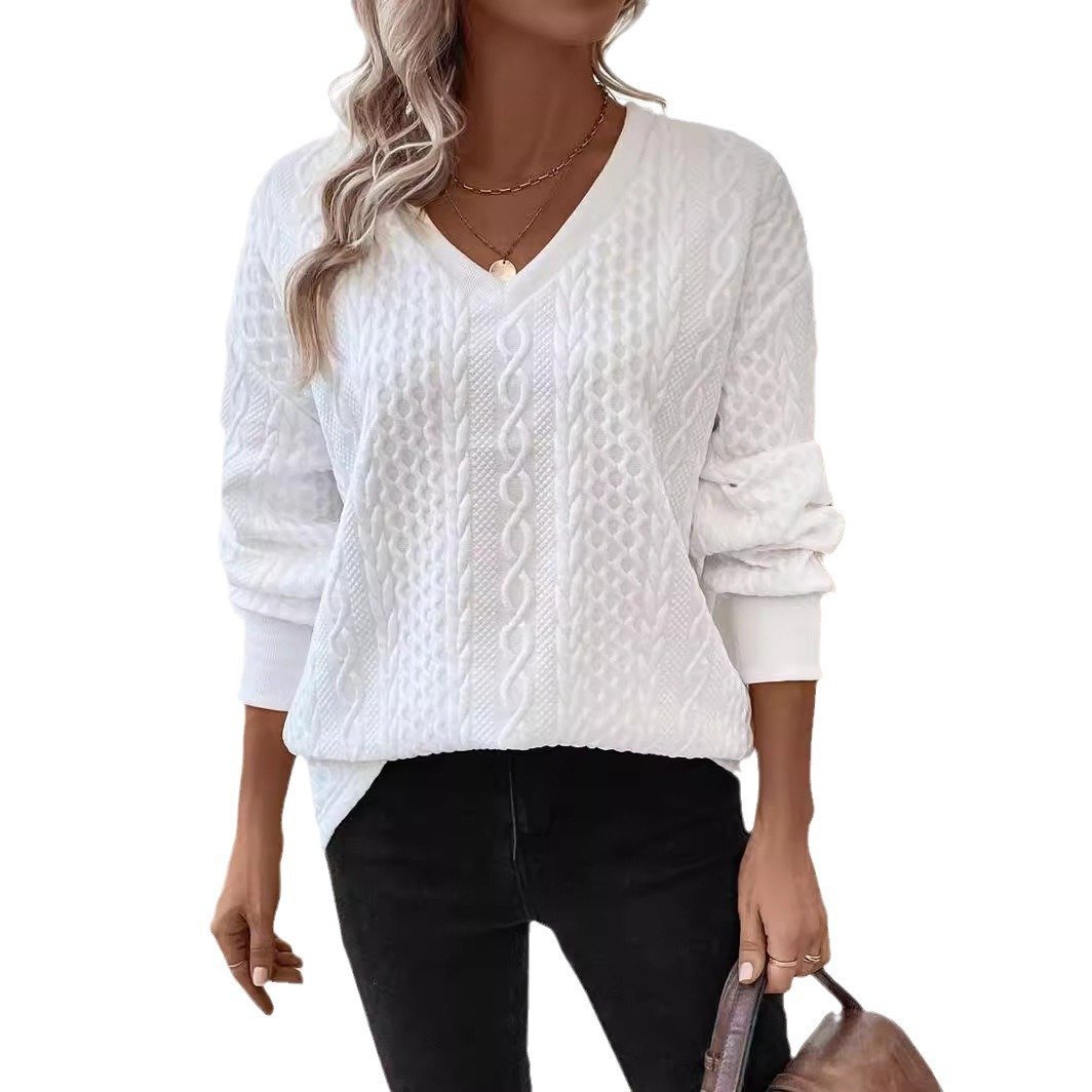 Plain Casual Loose V Neck Sweatshirt