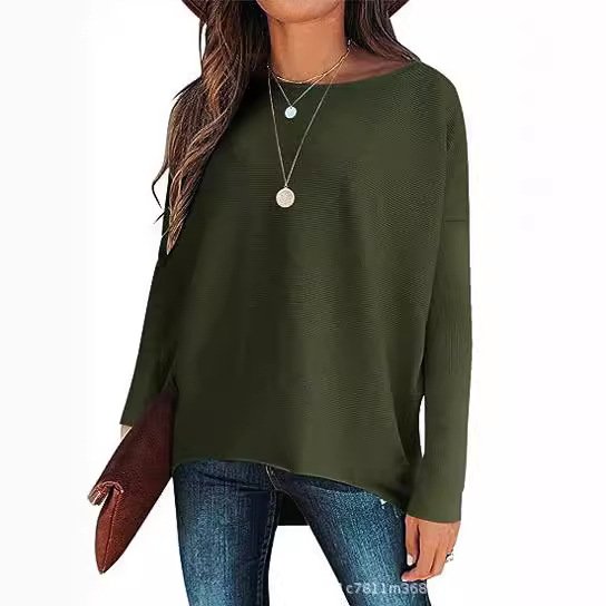 Women's Long Sleeve Blouse Spring/Fall Black Plain Crew Neck Daily Going Out Casual Top