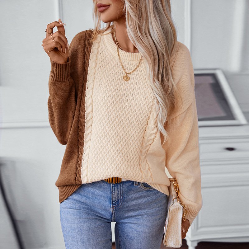 Loose Casual Crew Neck Color Block Sweater