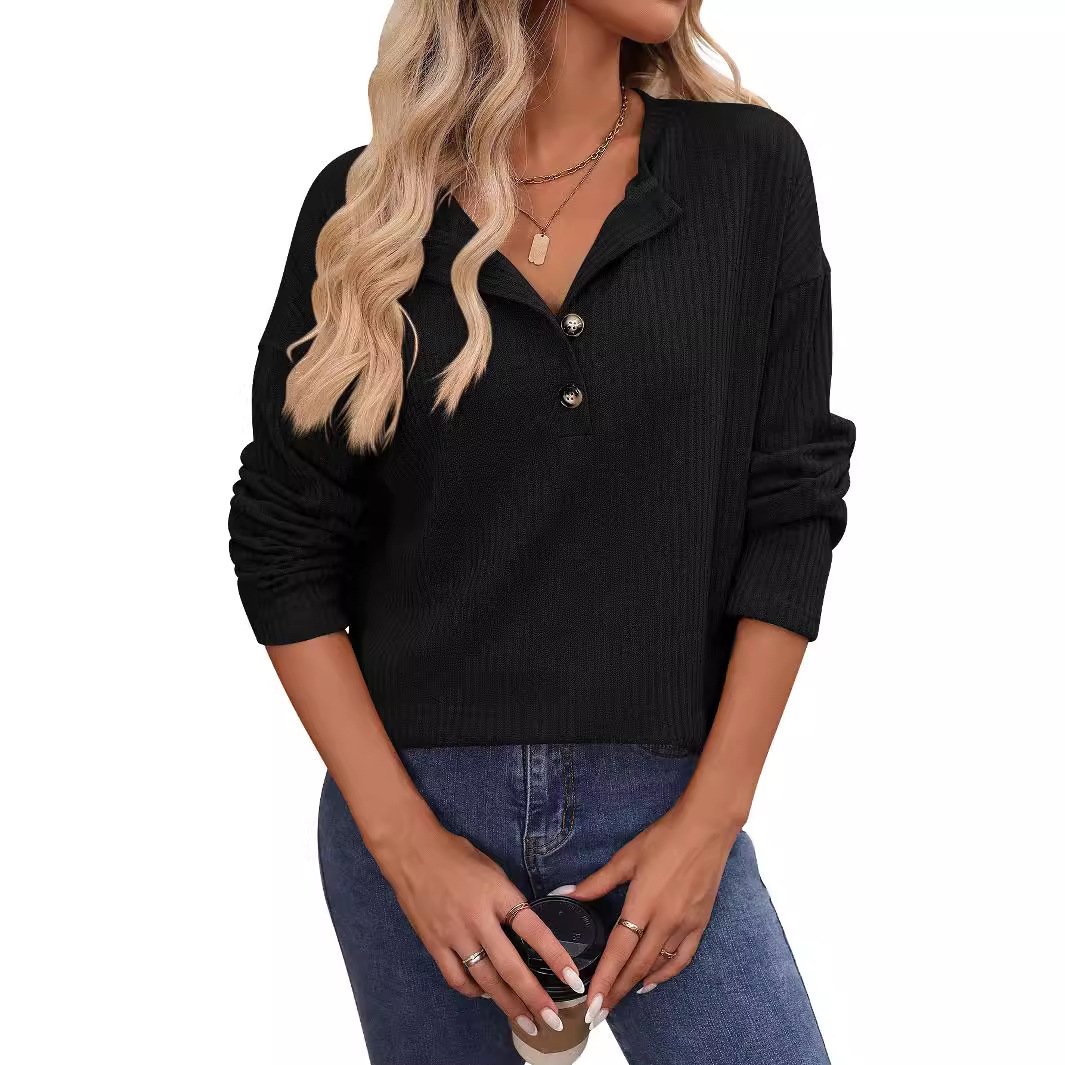 Women's Long Sleeve Blouse Spring/Fall Black Plain Crew Neck Daily Going Out Casual Top