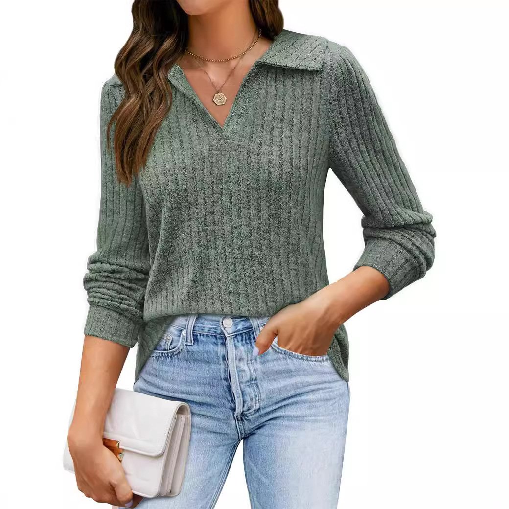 Women's Long Sleeve Blouse Spring/Fall Blue Plain Shirt Collar Daily Going Out Casual Top