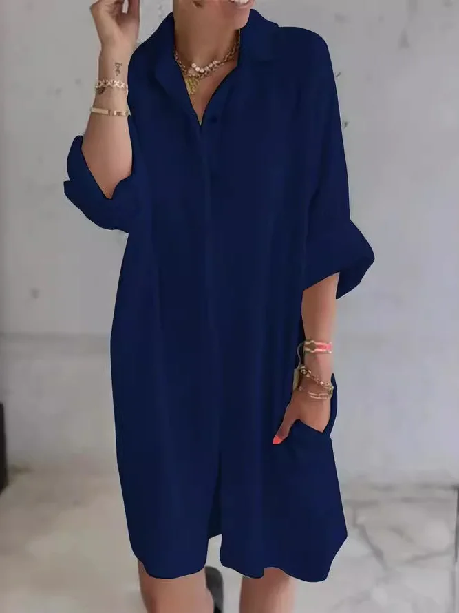 Casual Regular Fit Shirt Collar Dress With No