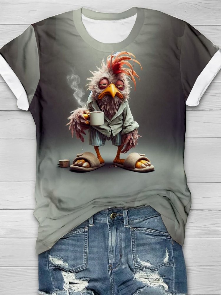 Crew Neck Casual Jersey Chicken T-Shirt