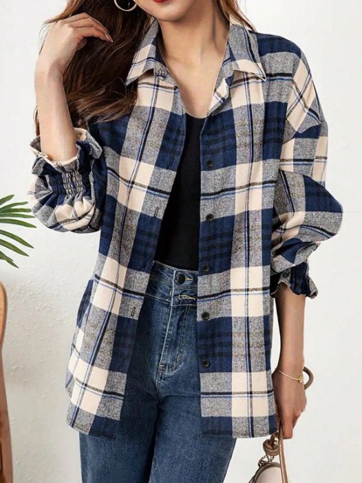 Plaid Shirt Collar Loose Casual Shirt