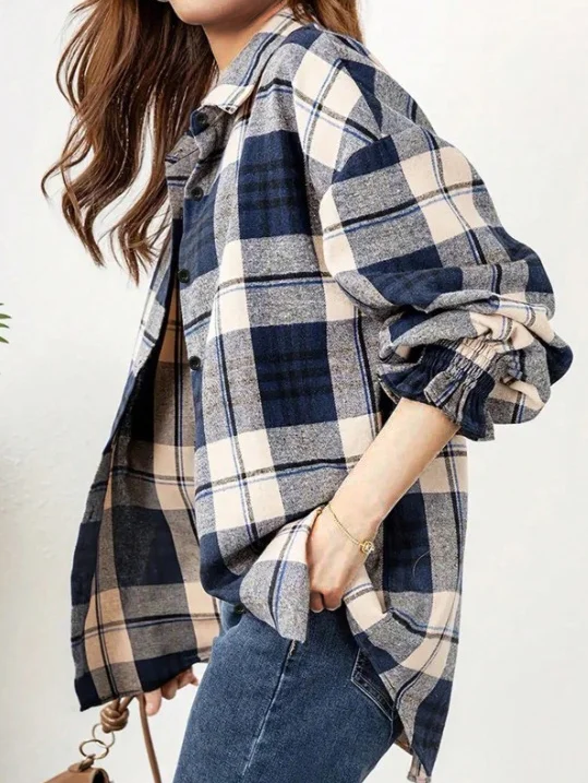 Plaid Shirt Collar Loose Casual Shirt