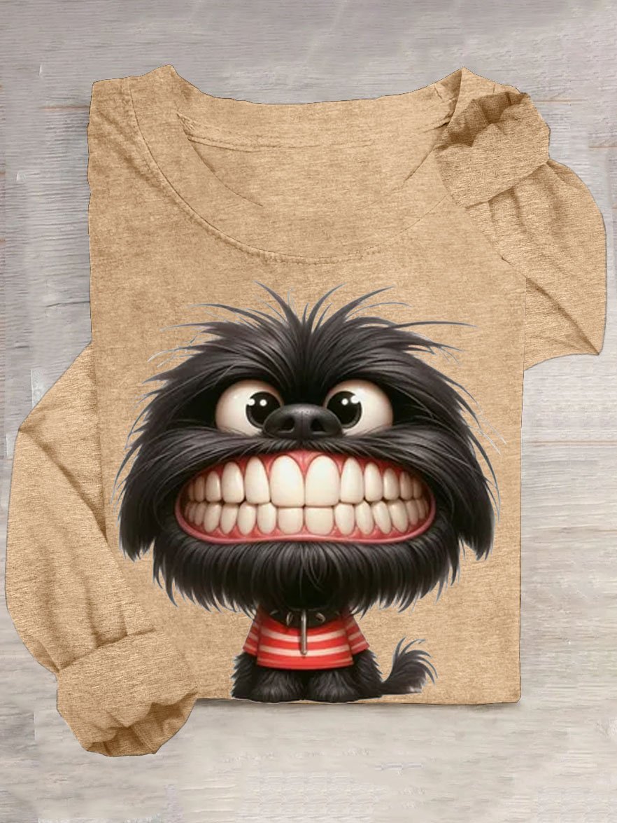 Funny Dog Printed Casual Cotton-Blend T-Shirt