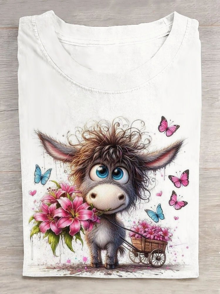 Funny horse print round neck T-shirt