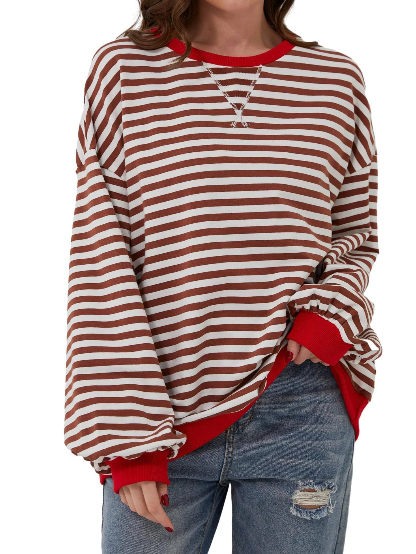 Striped Casual Crew Neck Loose Sweatshirt