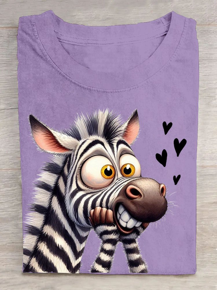 Funny Zebra Printed Round Neck T-shirt