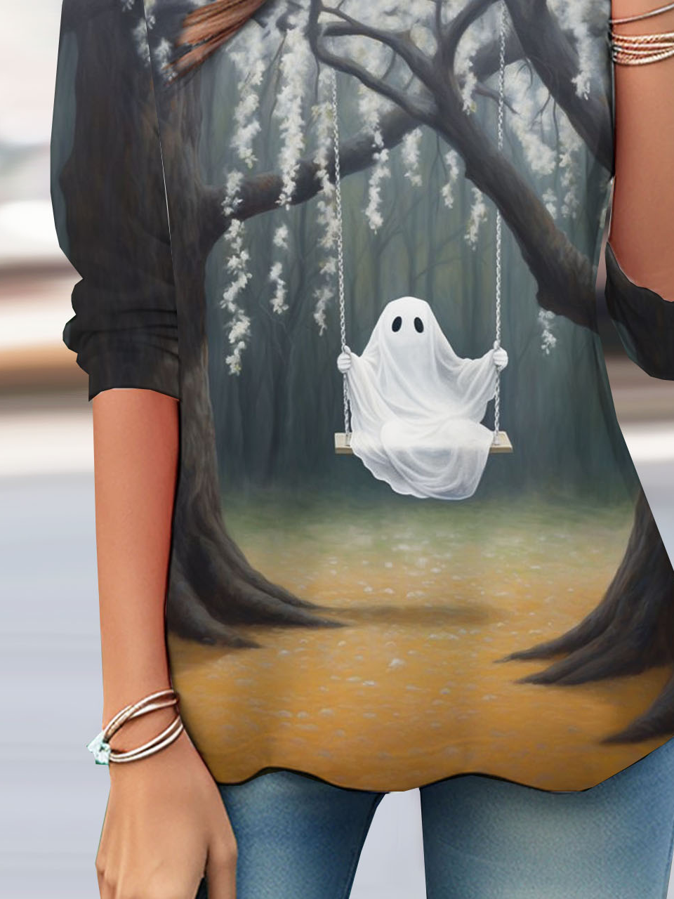 Funny Halloween printed round neck casual T-shirt