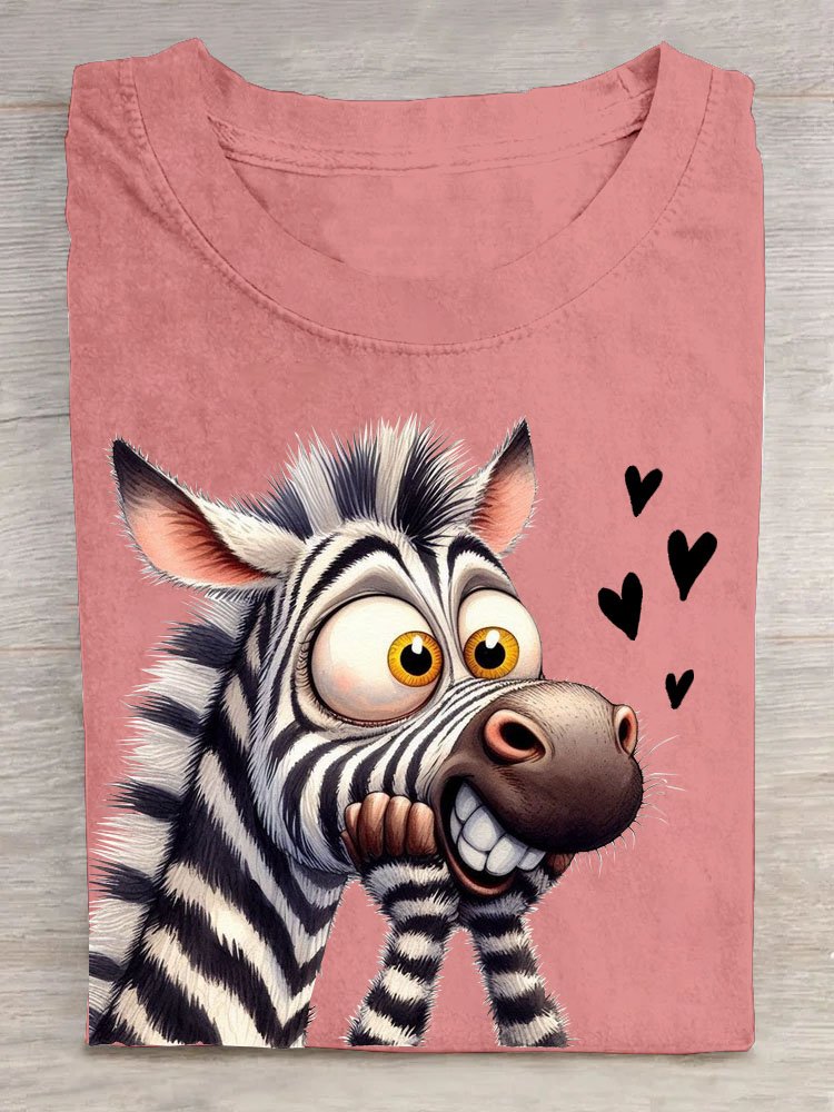 Funny Zebra Printed Round Neck T-shirt