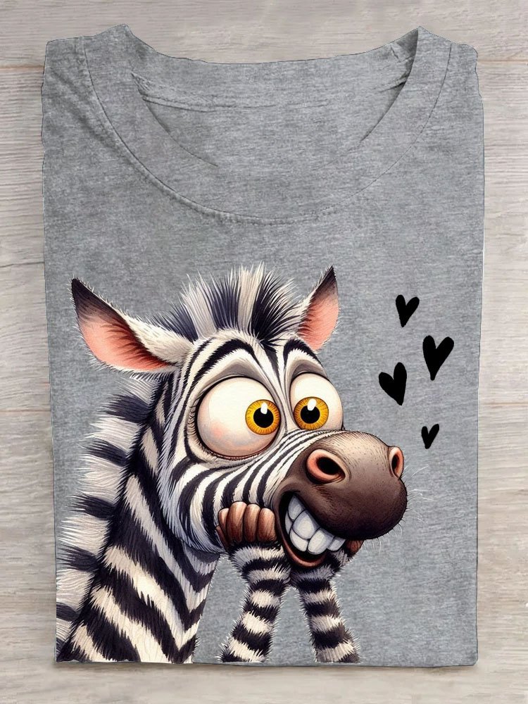 Funny Zebra Printed Round Neck T-shirt