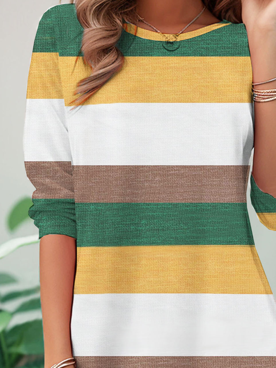 Multi colored striped printed round neck casual T-shirt