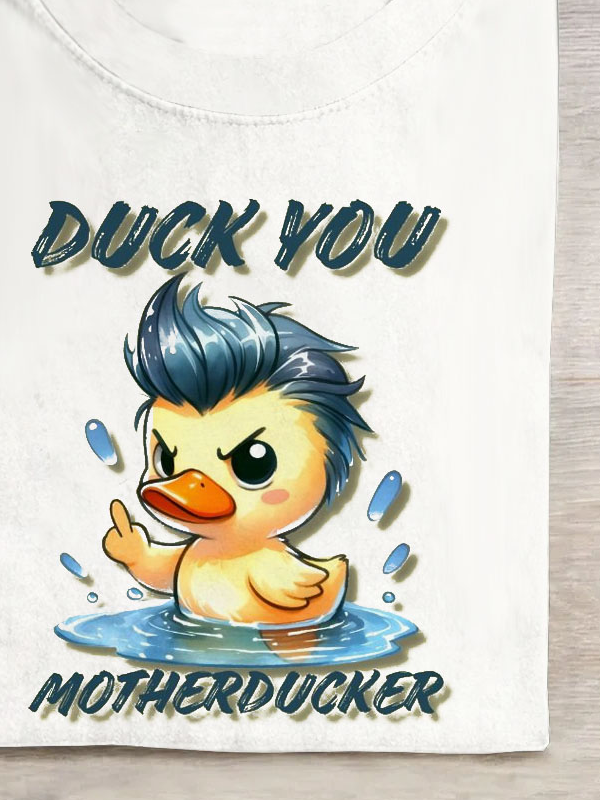 Funny Duck Text Letter Printed Round Neck T-shirt