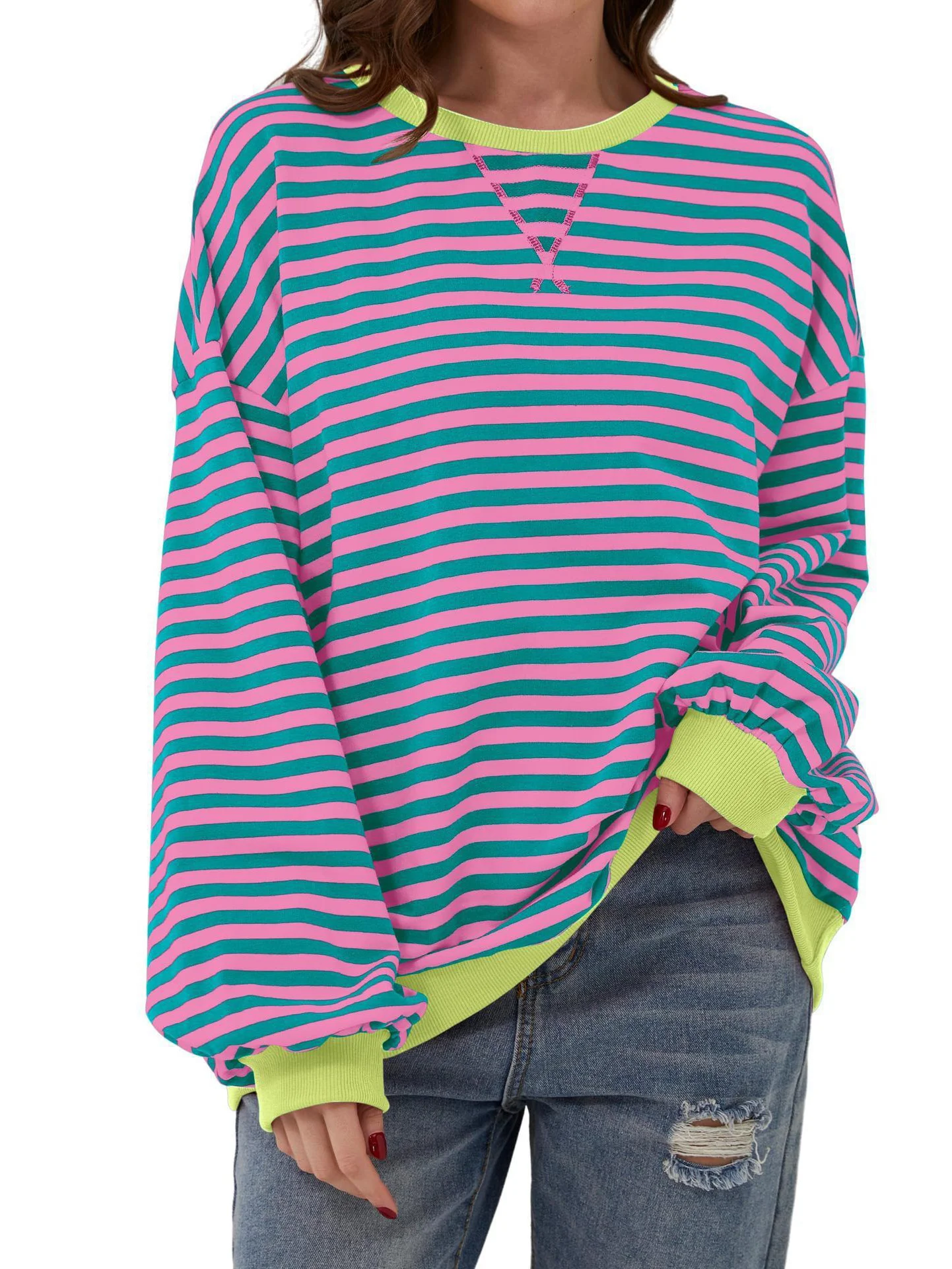 Striped Casual Crew Neck Loose Sweatshirt