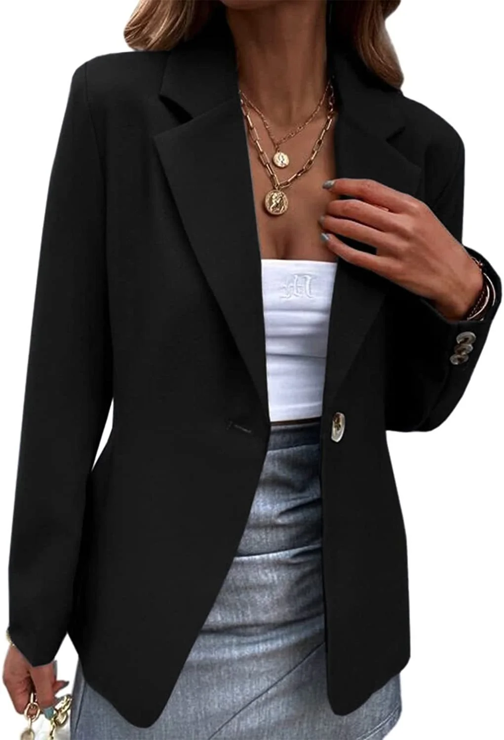 Loose Casual Lapel Collar Plain Blazer