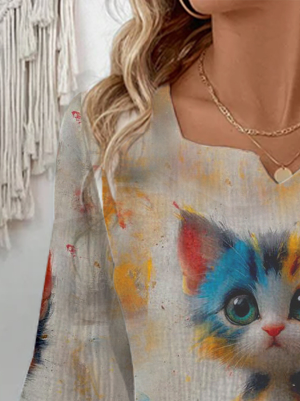 Cat Print Casual T-Shirt