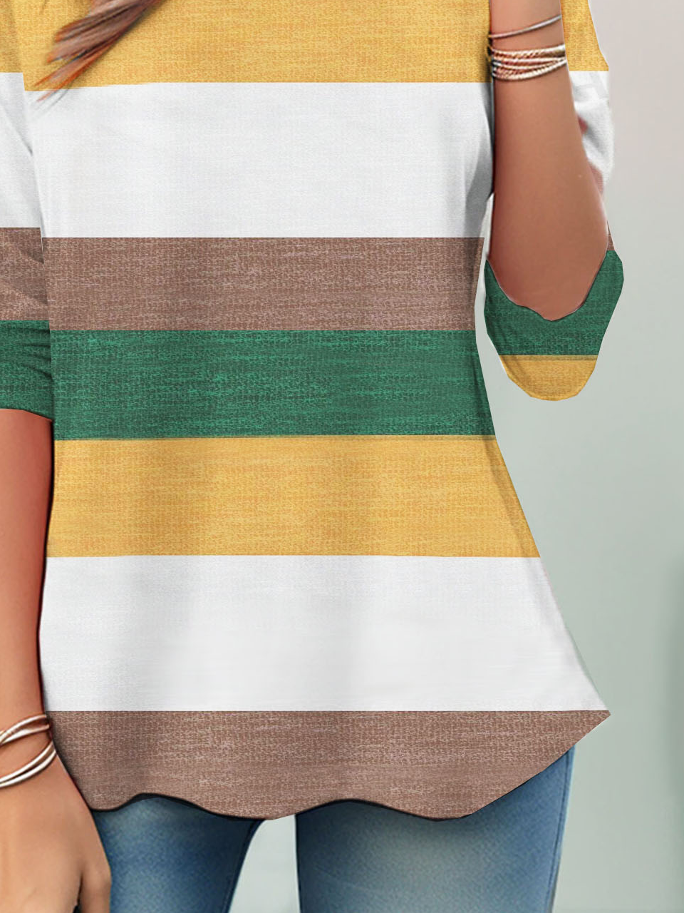 Multi colored striped printed round neck casual T-shirt