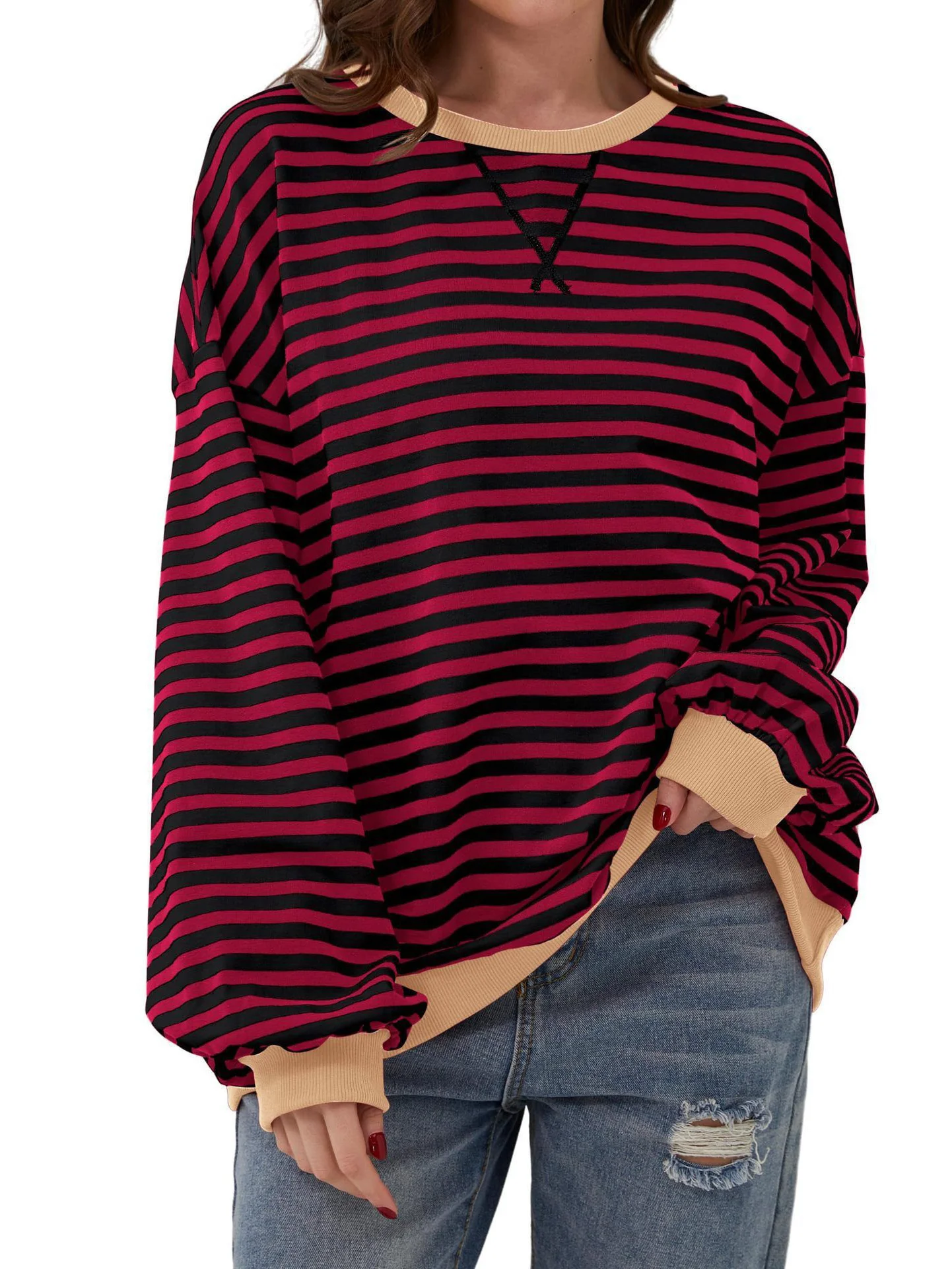 Striped Casual Crew Neck Loose Sweatshirt