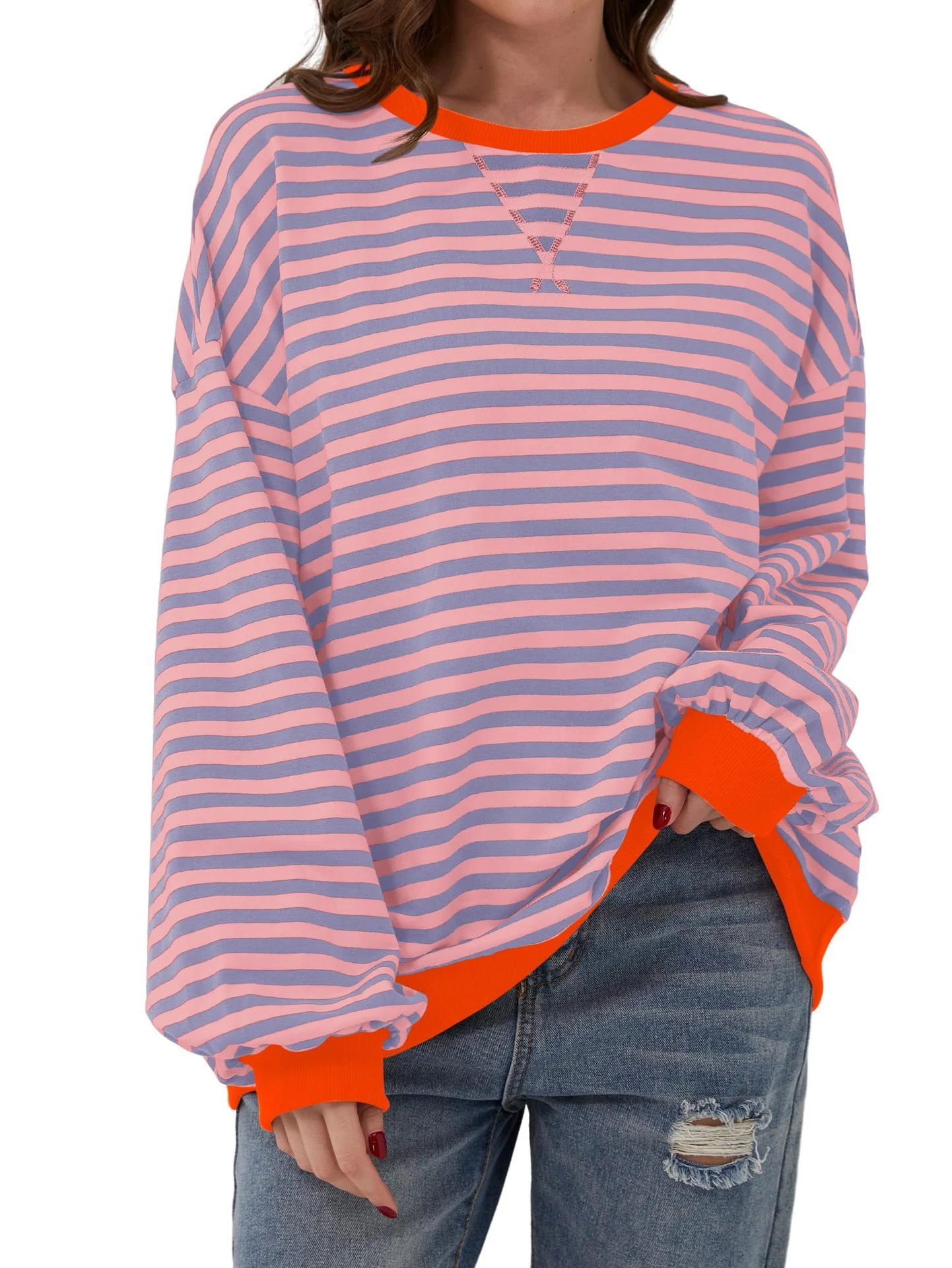 Striped Casual Crew Neck Loose Sweatshirt