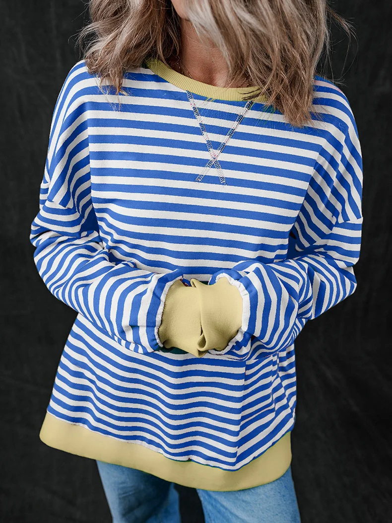 Striped Casual Crew Neck Loose Sweatshirt