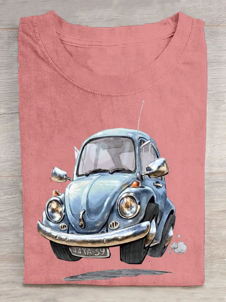 Fun car printed round neck T-shirt