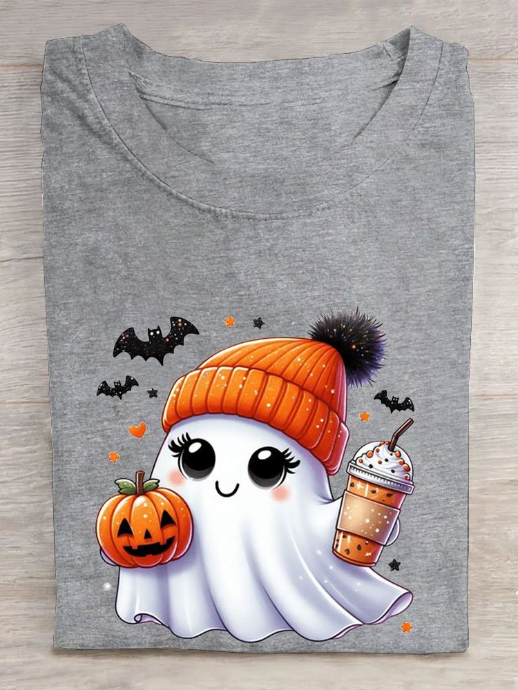 Fun Halloween Pumpkin Printed Round Neck T-shirt