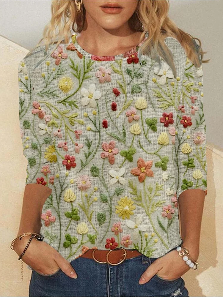 Floral Casual Crew Neck T-Shirt