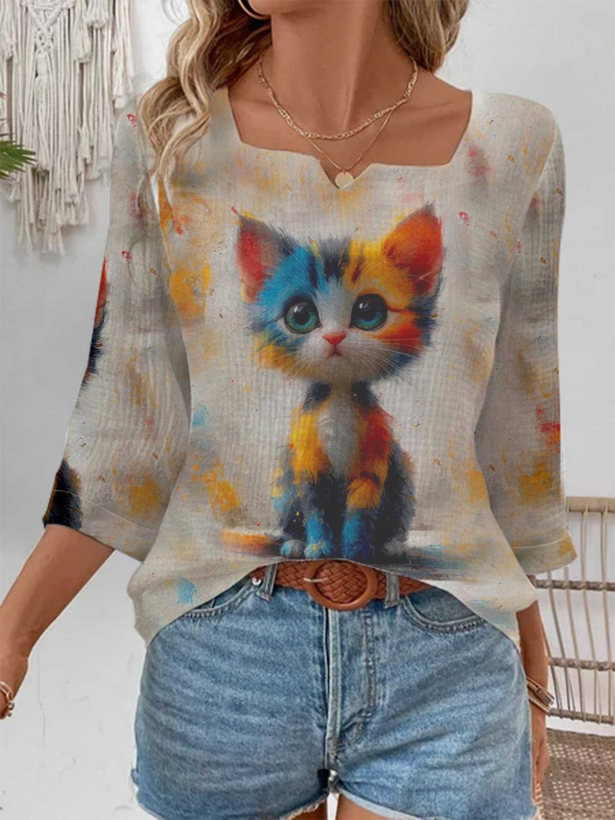 Cat Print Casual T-Shirt