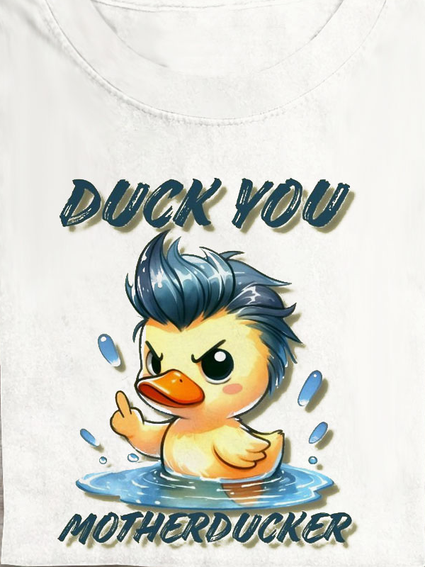 Funny Duck Text Letter Printed Round Neck T-shirt