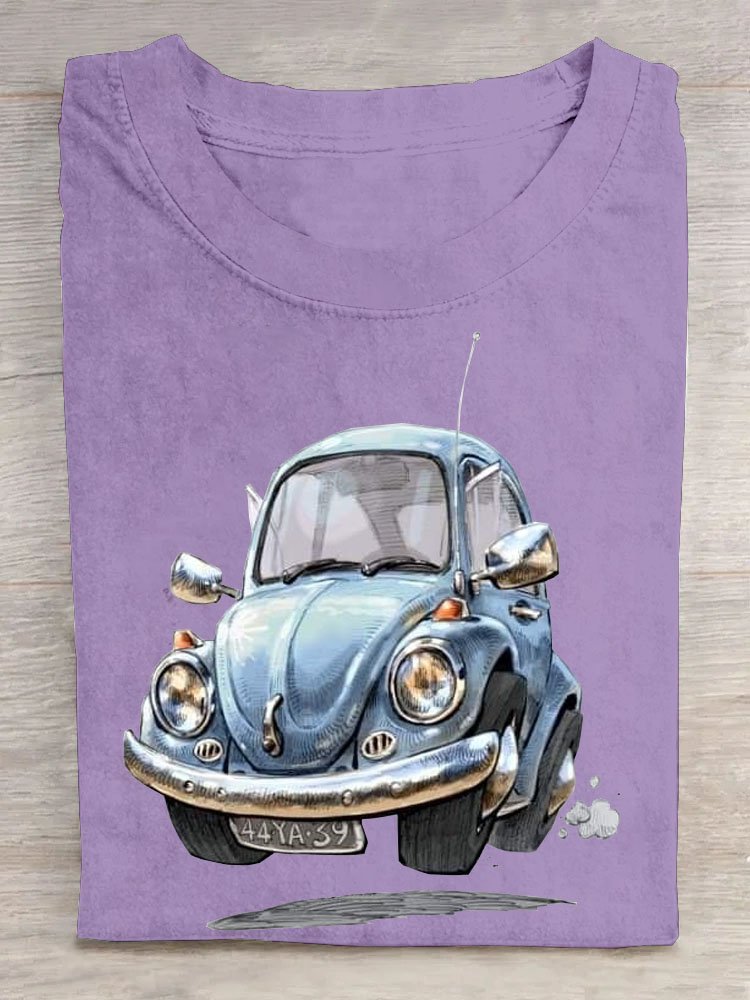 Fun car printed round neck T-shirt