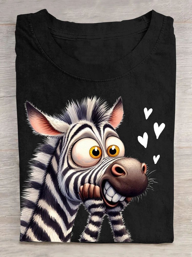 Funny Zebra Printed Round Neck T-shirt