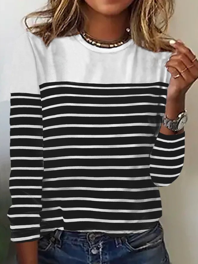 Women's Striped Printing Knitted Crew Neck Daily Going Out Casual Top