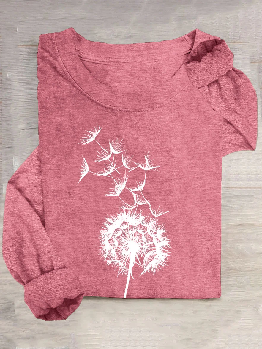 Dandelion Printed Casual Long Sleeve T-Shirt