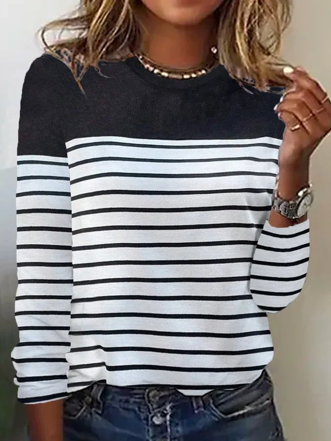 Women's Striped Printing Knitted Crew Neck Daily Going Out Casual Top