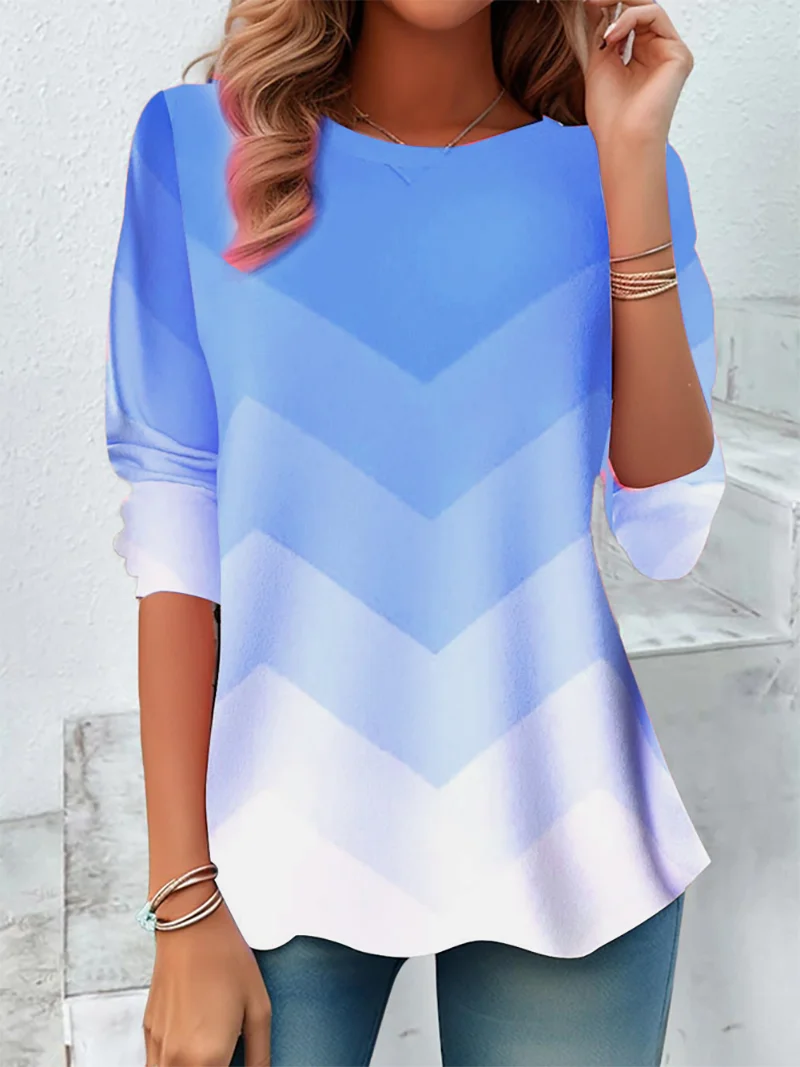 Contrast Color Round Neck Long Sleeve T-Shirt