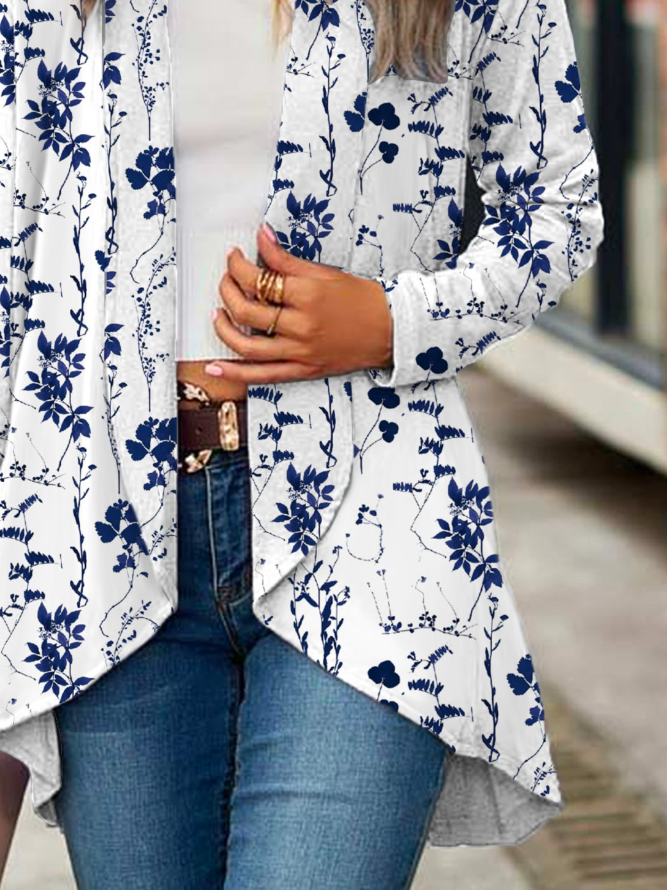 Floral printed long sleeved cardigan