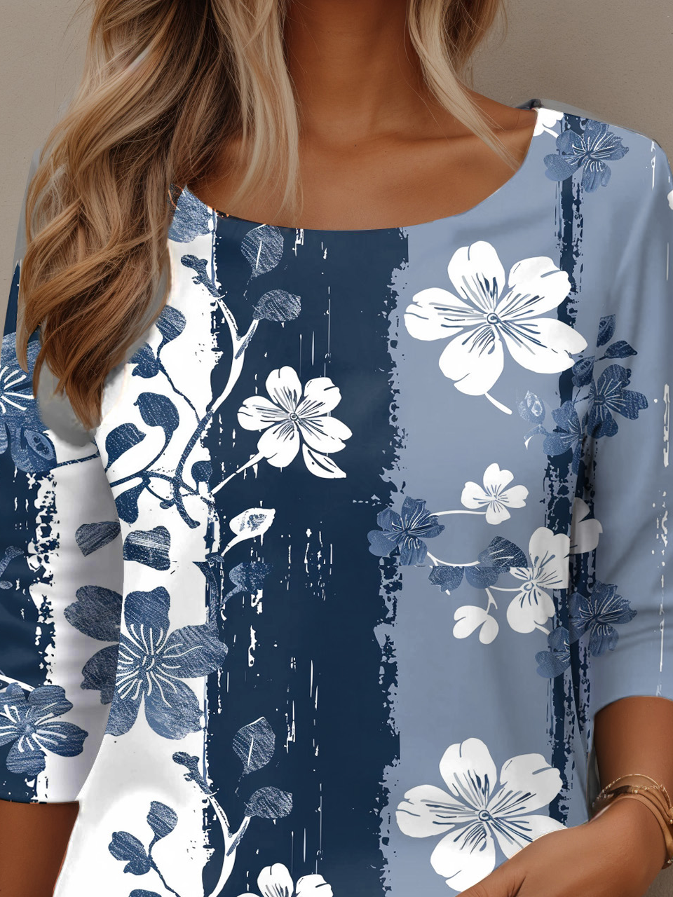 Women's Long Sleeve T-shirt Spring/Fall Blue Floral Jersey Crew Neck Daily Going Out Casual Top