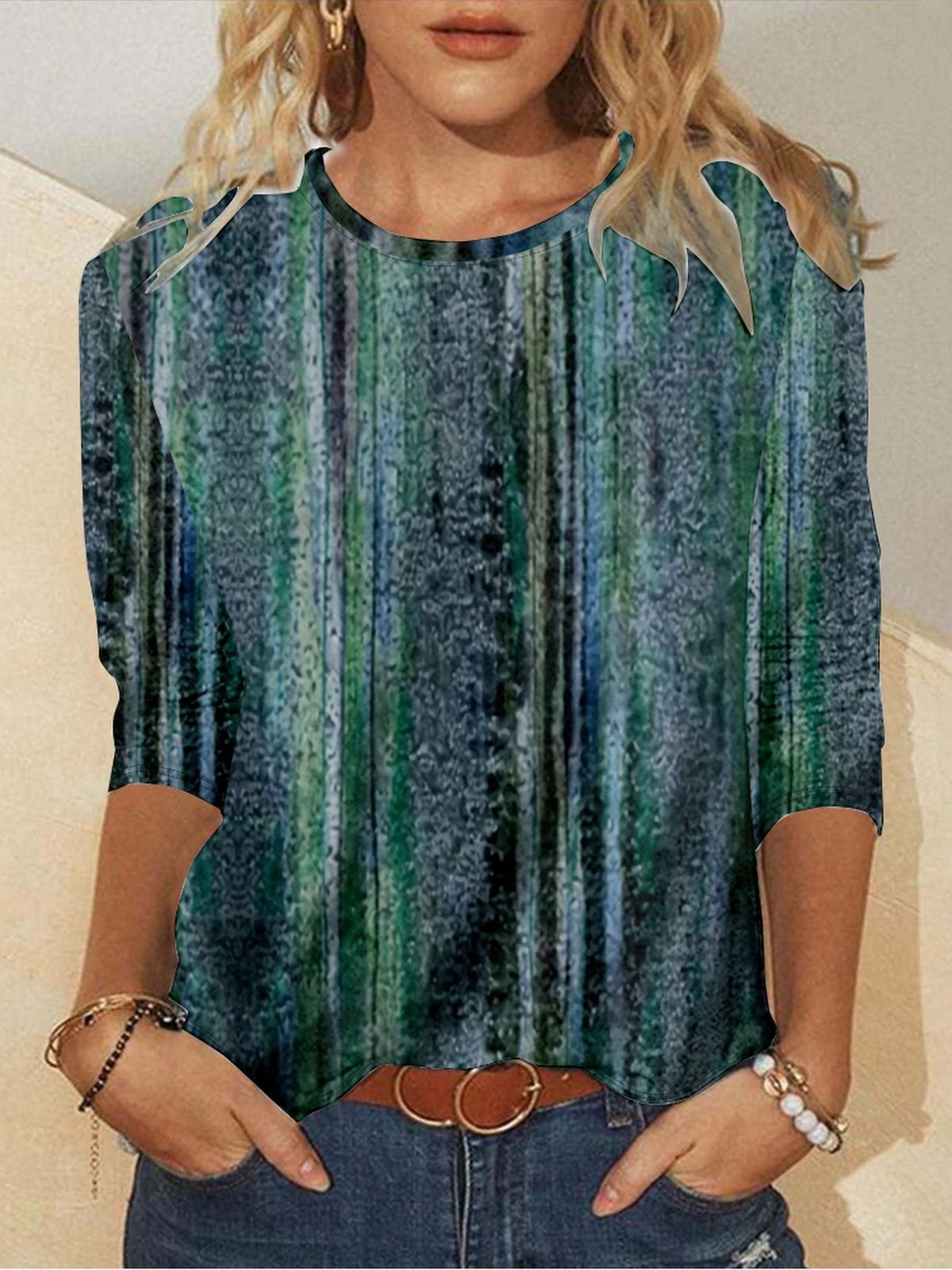 Striped Loose Jersey Casual T-Shirt