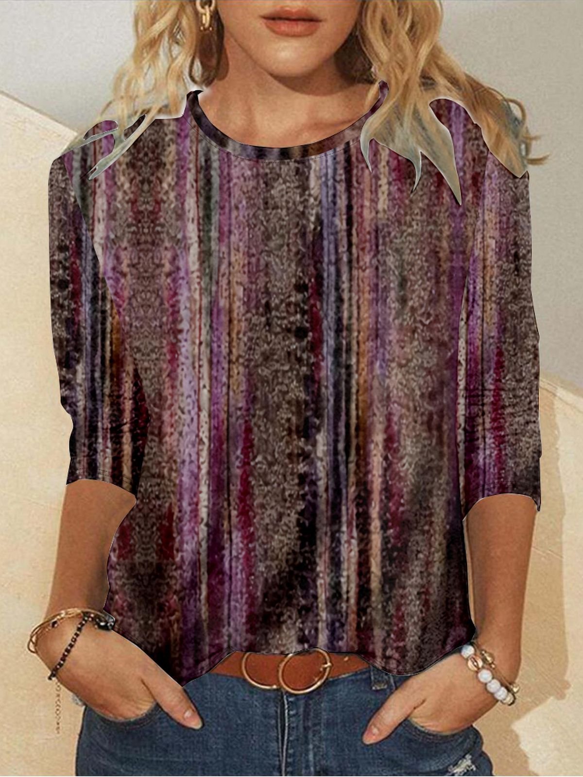 Striped Loose Jersey Casual T-Shirt