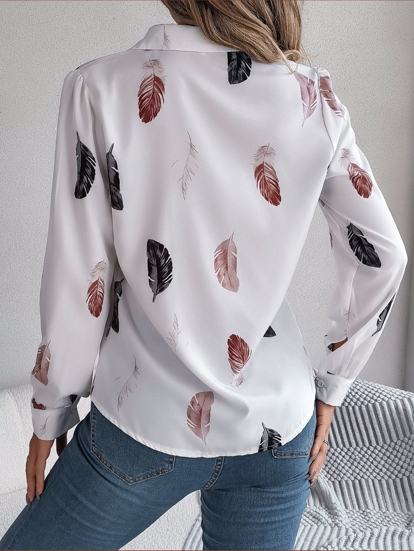 Shirt Collar Casual Leaf Loose Shirt