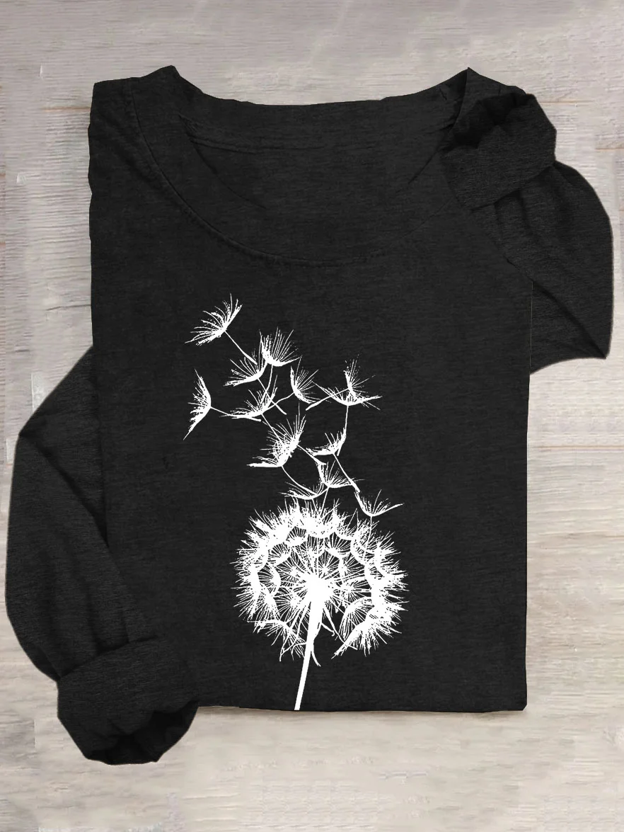 Dandelion Printed Casual Long Sleeve T-Shirt