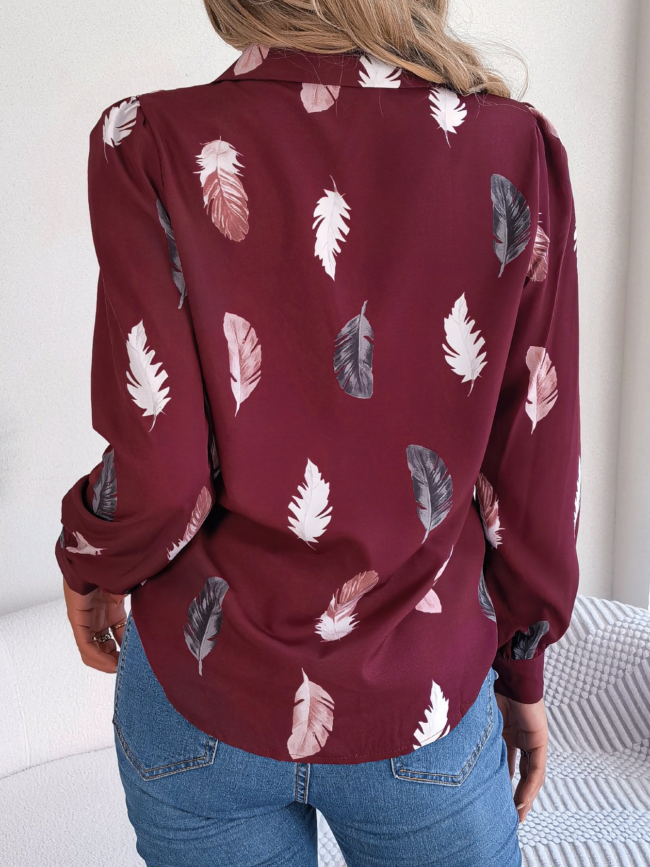 Shirt Collar Casual Leaf Loose Shirt