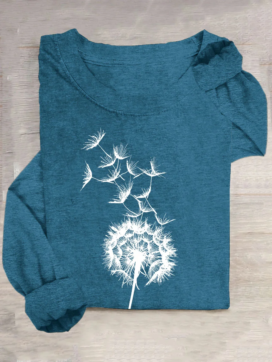 Dandelion Printed Casual Long Sleeve T-Shirt