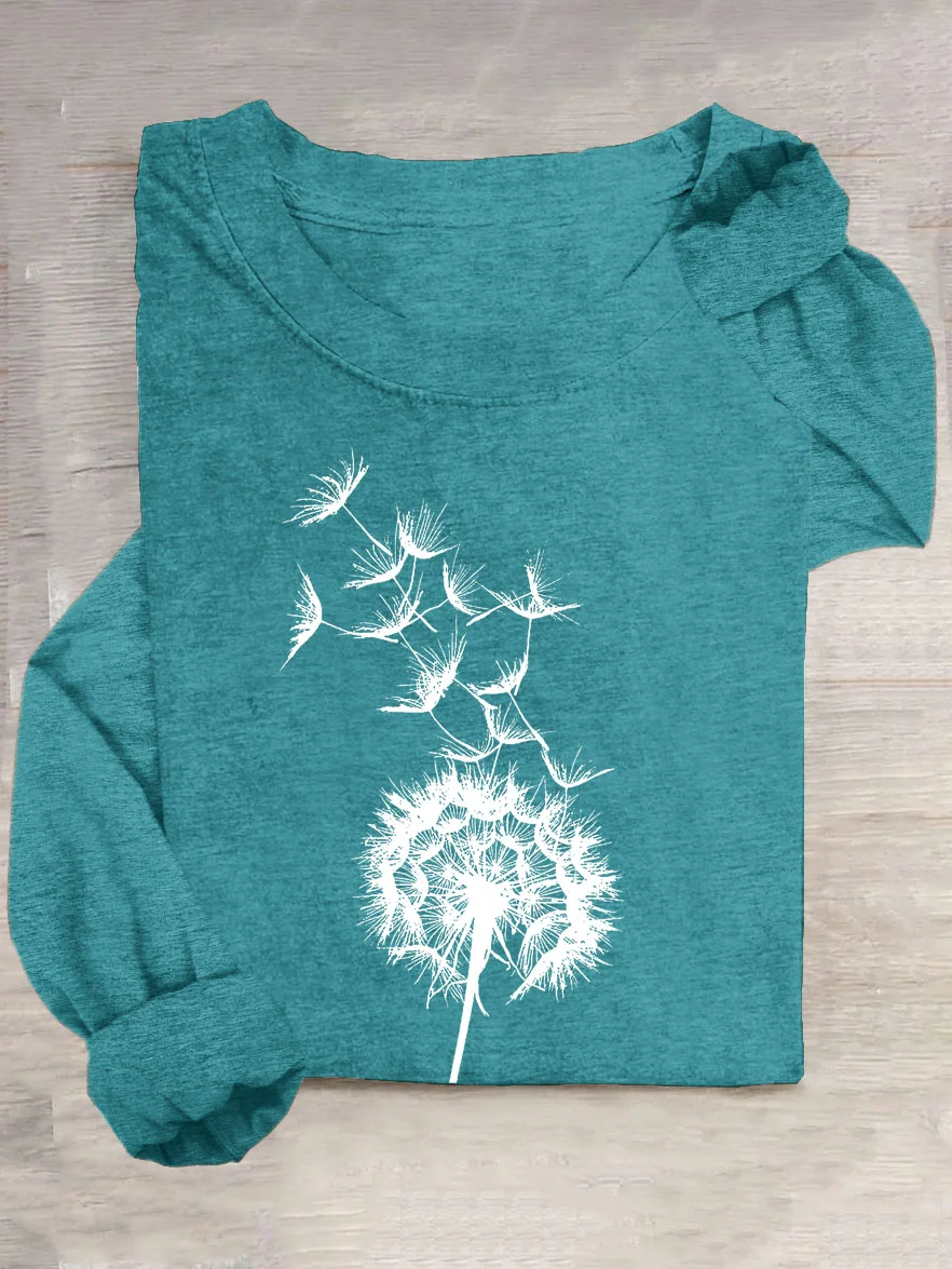 Dandelion Printed Casual Long Sleeve T-Shirt