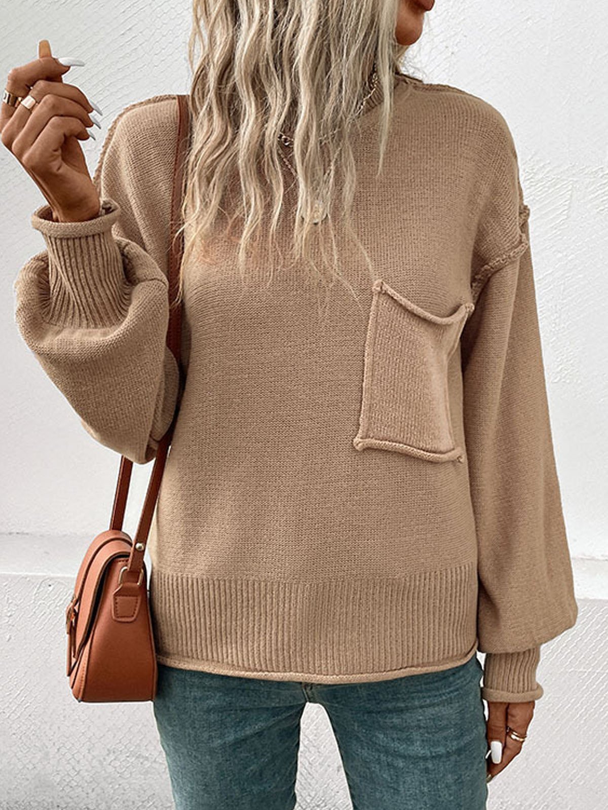 Crew Neck Casual Plain Sweater