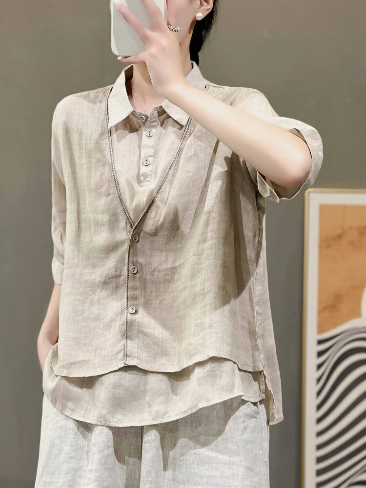 Plain Cotton And Linen Loose Casual Shirt