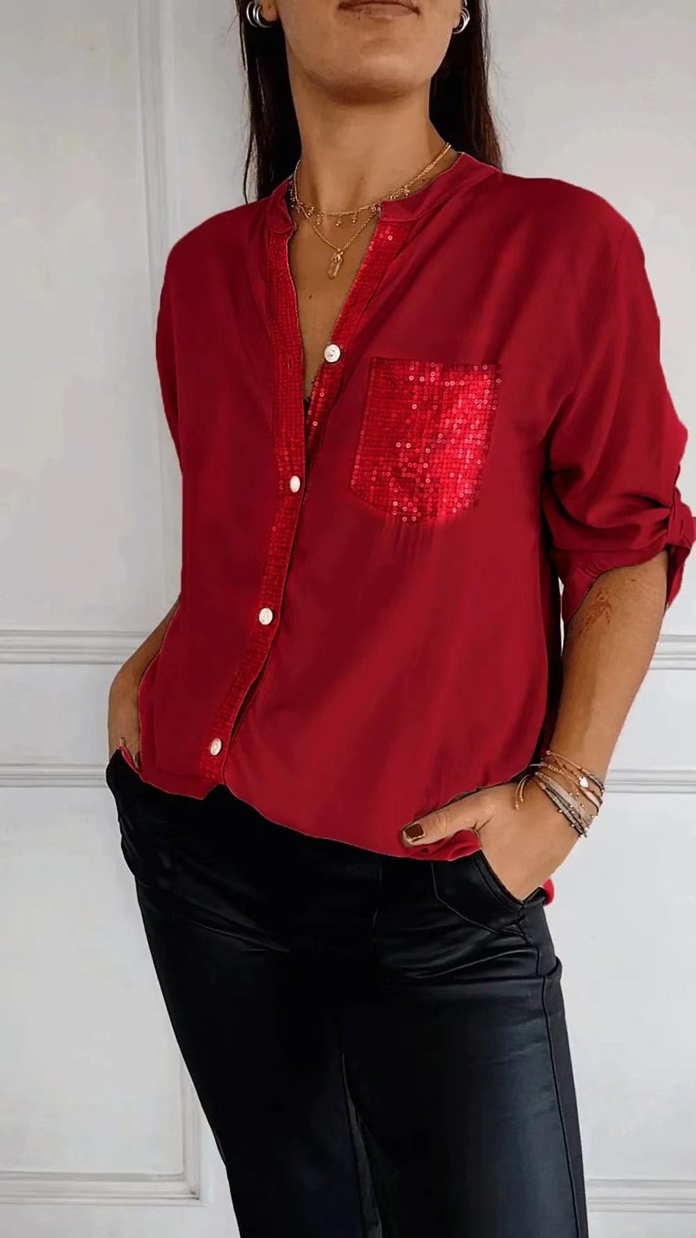 Casual Loose Glitter Shirt