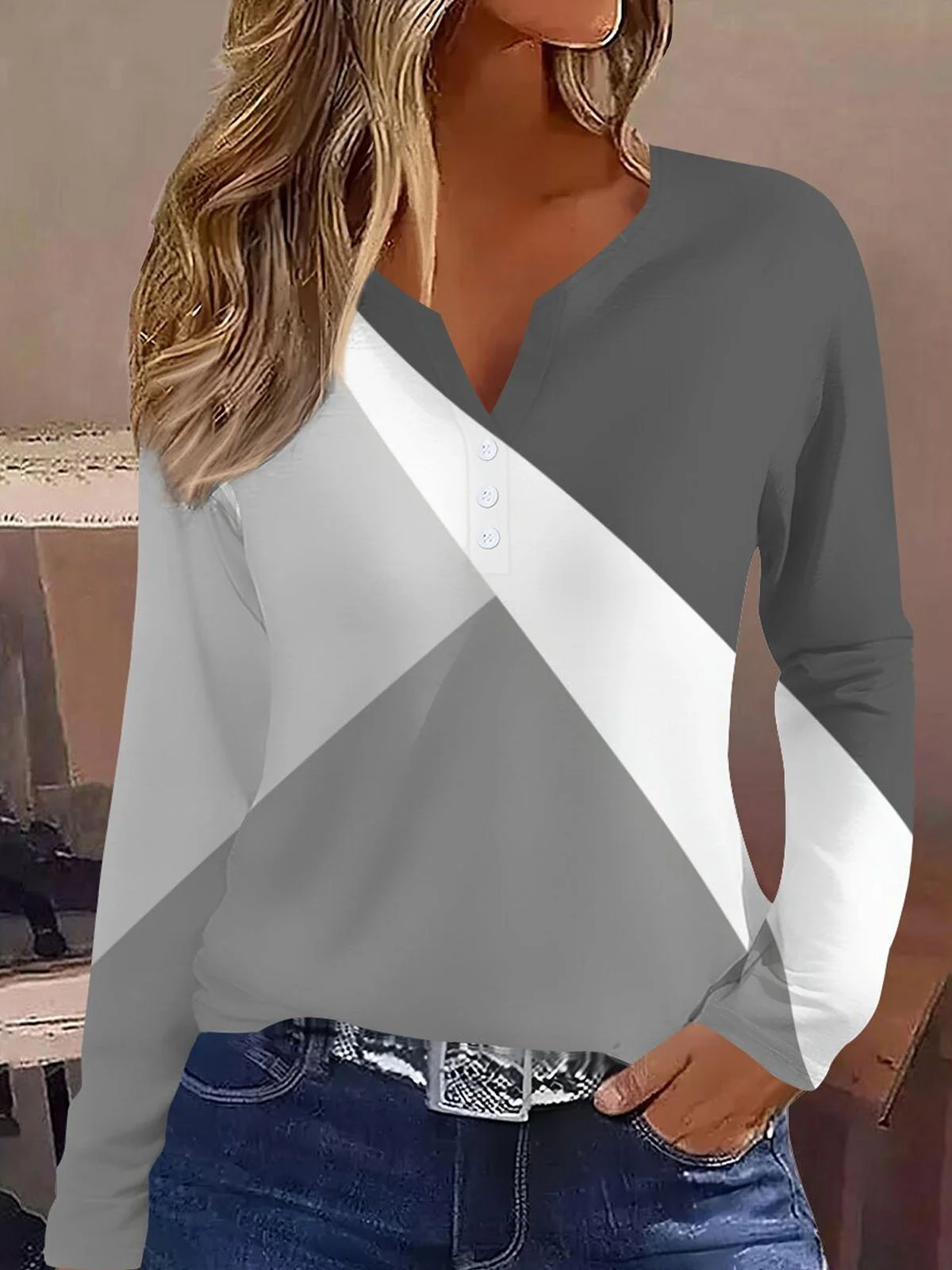 Loose Casual Color Block T-Shirt