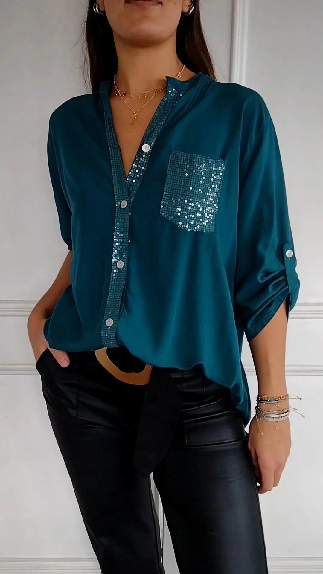 Casual Loose Glitter Shirt